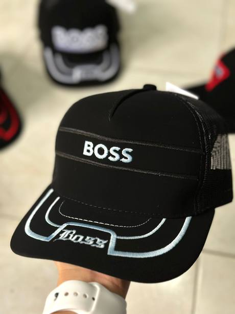 Gorra negra bordado BOSS doble línea con firma